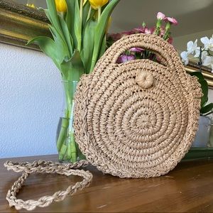 Round Rattan Wicker Shoulder Purse Bag